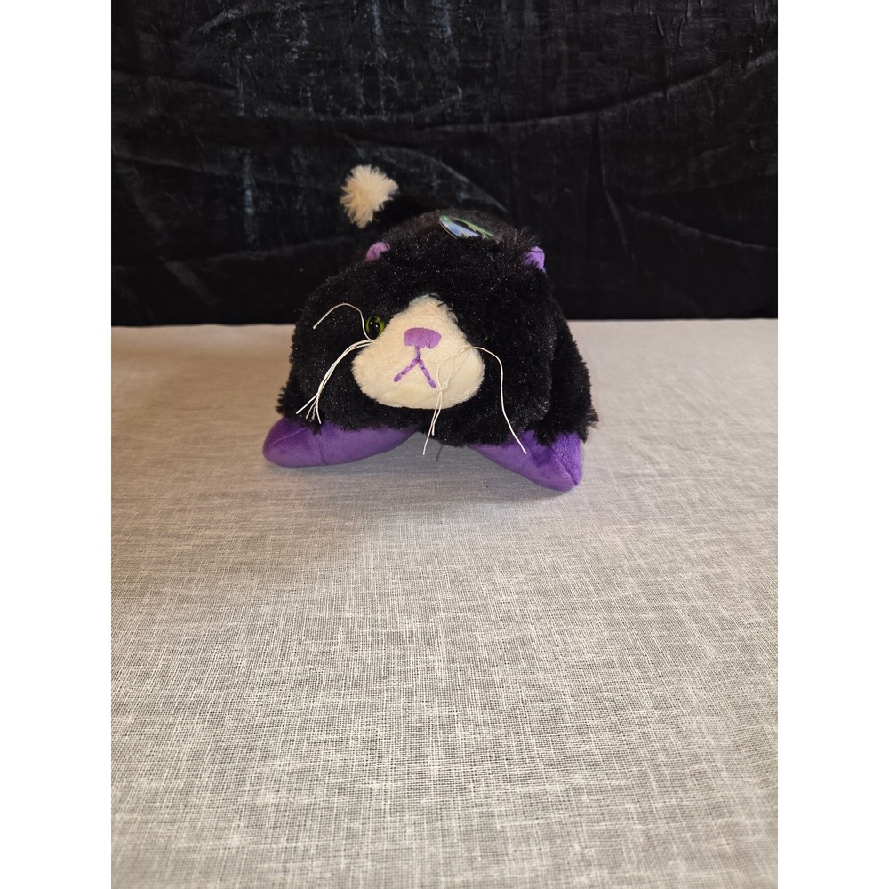 Pillow Pets Pee-wees Black Cat Plush Purple Accents Shimmer Small 11 inch 2010